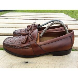 JOHNSTON & MURPHY 10.5 Halsey Brown Woven Leather Tassel Loafers